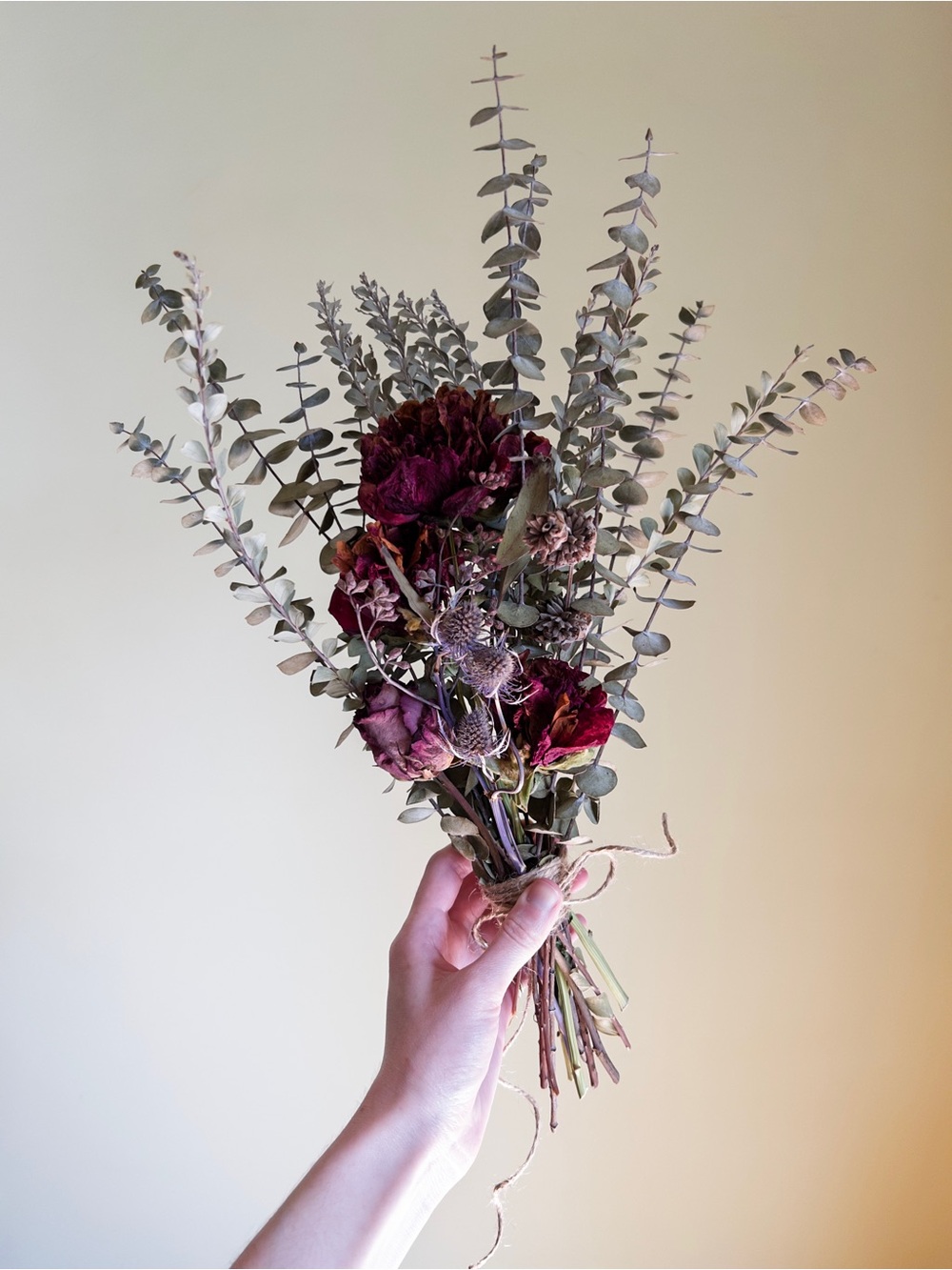 Plum Peony Bouquet, Hand Crafted Dried Flower Bouquet, Rustic Cottagecore Decor